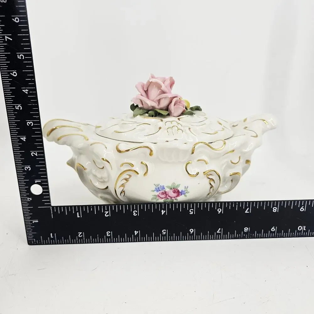 Sandizell Hoffner & Co Dresden Oval Bowl Dish w/ Lid 1960's 9.5